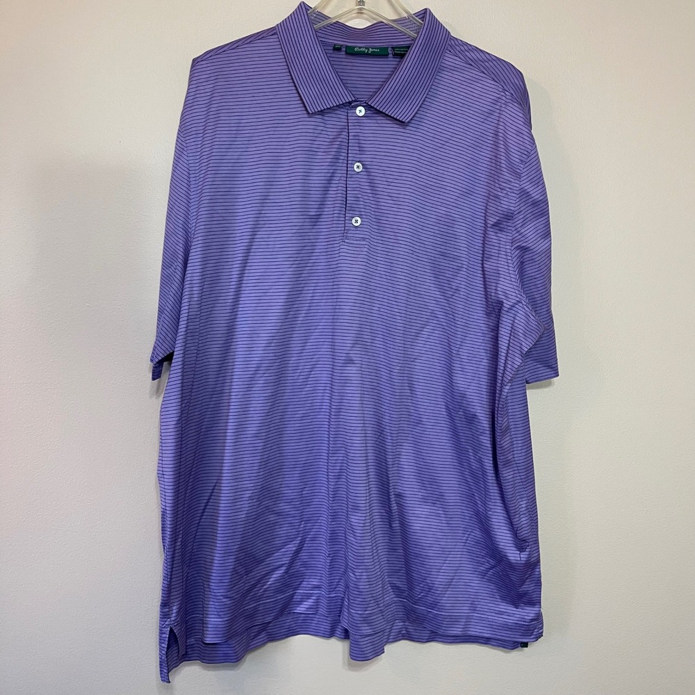 Bobby Jones Mens Purple‎ Stripe Performance Golf Polo Shirt Size 2XL Cotton